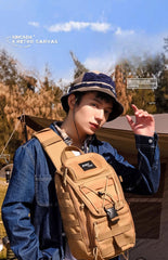 Khaki Tactical Canvas Large Sling Bag For Men 
