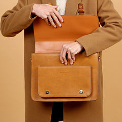 Vintage Leather Satchel Bag - Open Flap Top View - EverHandmade