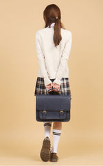 Navy Satchel School Bag Worn by Student - Back View - EverHandmade