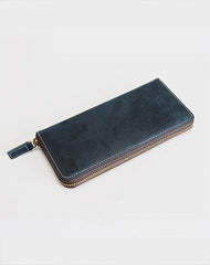 MENS Vintage Coffee LEATHER ZIPPER LONG CLUTCH - Open View