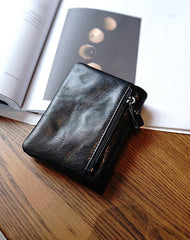 Cute Black Leather Womens Billfold Wallet Classic Vertical Small Wallet For Women