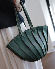 Vintage Brown Leather Splicing Bucket Handbag Tote Women Handmade Shoulder Tote Bag for Women