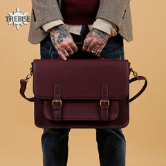 Burgundy Vintage Satchel Messenger Bag - Top Handle Carry - EverHandmade