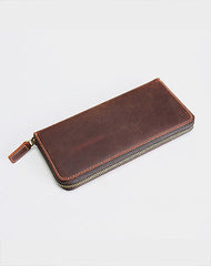 MENS Vintage Coffee LEATHER ZIPPER LONG CLUTCH - Back View