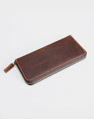 MENS Vintage Brown LEATHER ZIPPER LONG CLUTCH Personalized WALLETs ZIPPER VINTAGE LONG WALLET FOR MEN