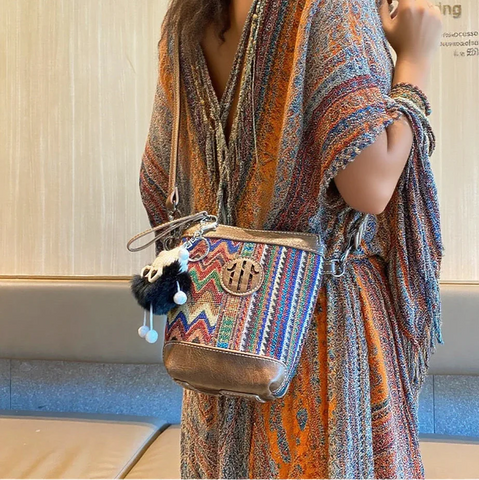 Embroidery Canvas Small Boho Crossbody Bag Boho Canvas Small Bucket Shoulder Bag - Feltify
