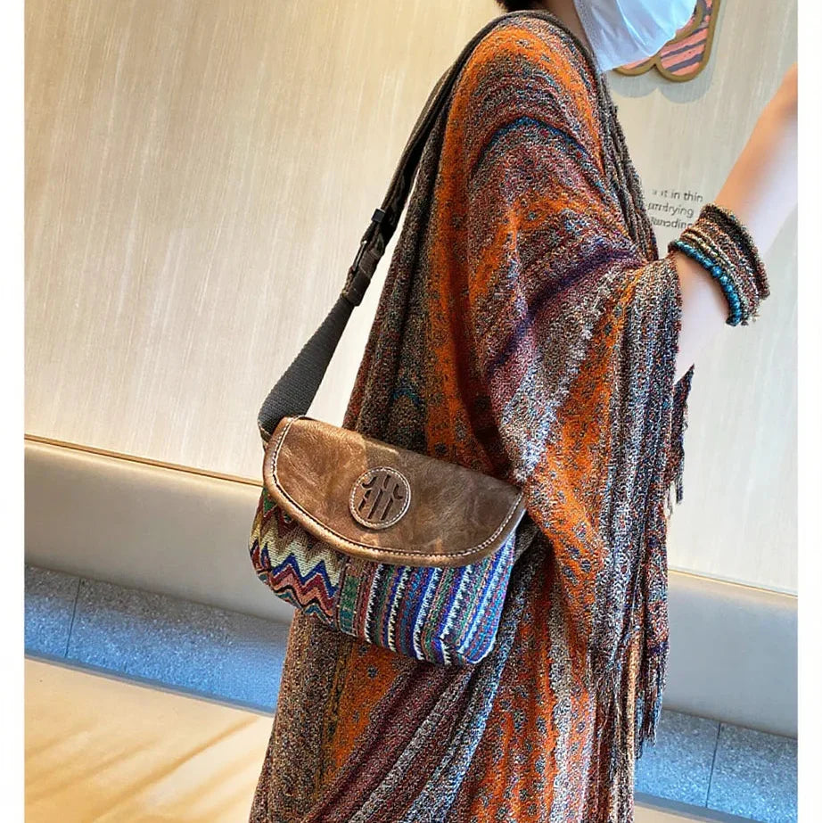 Small Bohemian Shoulder Bag Waist Bag Canvas Boho style Bags Embroidery Canvas Boho Crossbody Bag - Feltify
