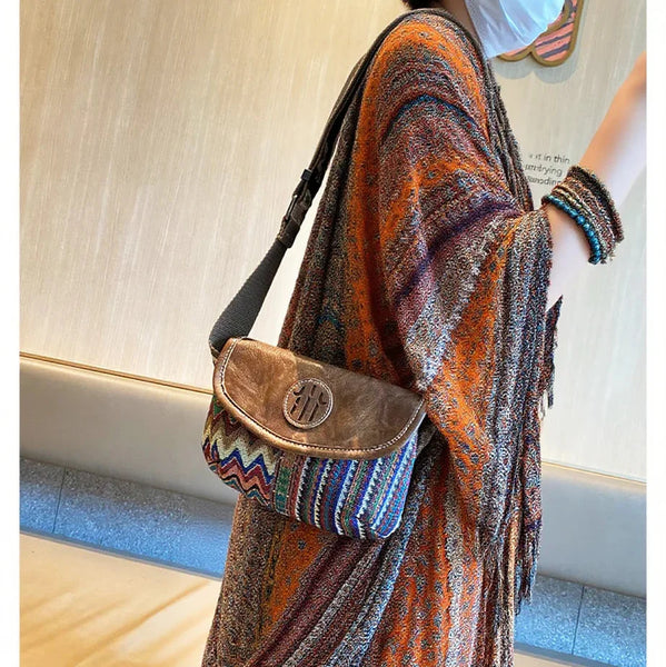 Small Bohemian Shoulder Bag Waist Bag Canvas Boho style Bags Embroidery Canvas Boho Crossbody Bag - Feltify