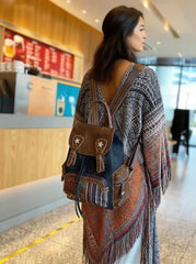 Black Gray Embroidery Canvas Backpack Boho Backpack Womens Vintage Boho Style Backpack - Feltify