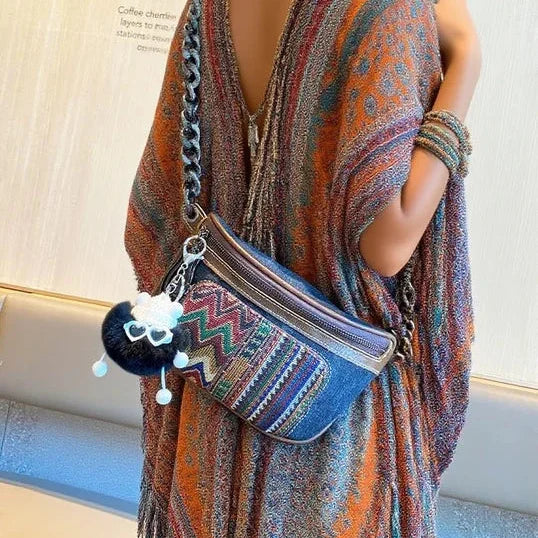 Boho Sling Bag Boho Crossbody Bag Embroidery Canvas Small Waist Bag Boho Shoulder Bag - Feltify