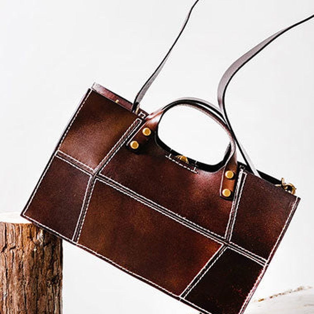 Genuine Leather Handmade Handbag Shoulder Bag Geometric Bag Purse For Women