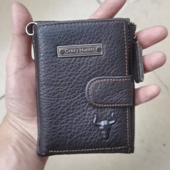 Black Leather Men's Small Biker Wallet Chain Wallet billfold Bifold Wallet with Chain Coin Purse For Men