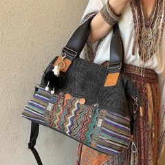 Black Gray Canvas Ladies Handbags Boho Crossbody Bag Boho Handbag Canvas Boho Shoulder Bag - Feltify