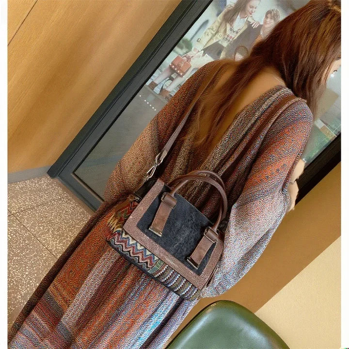 Boho Handbag Boho Crossbody Bag Black Gray Canvas Ladies Handbags Canvas Boho Shoulder Bag - Feltify
