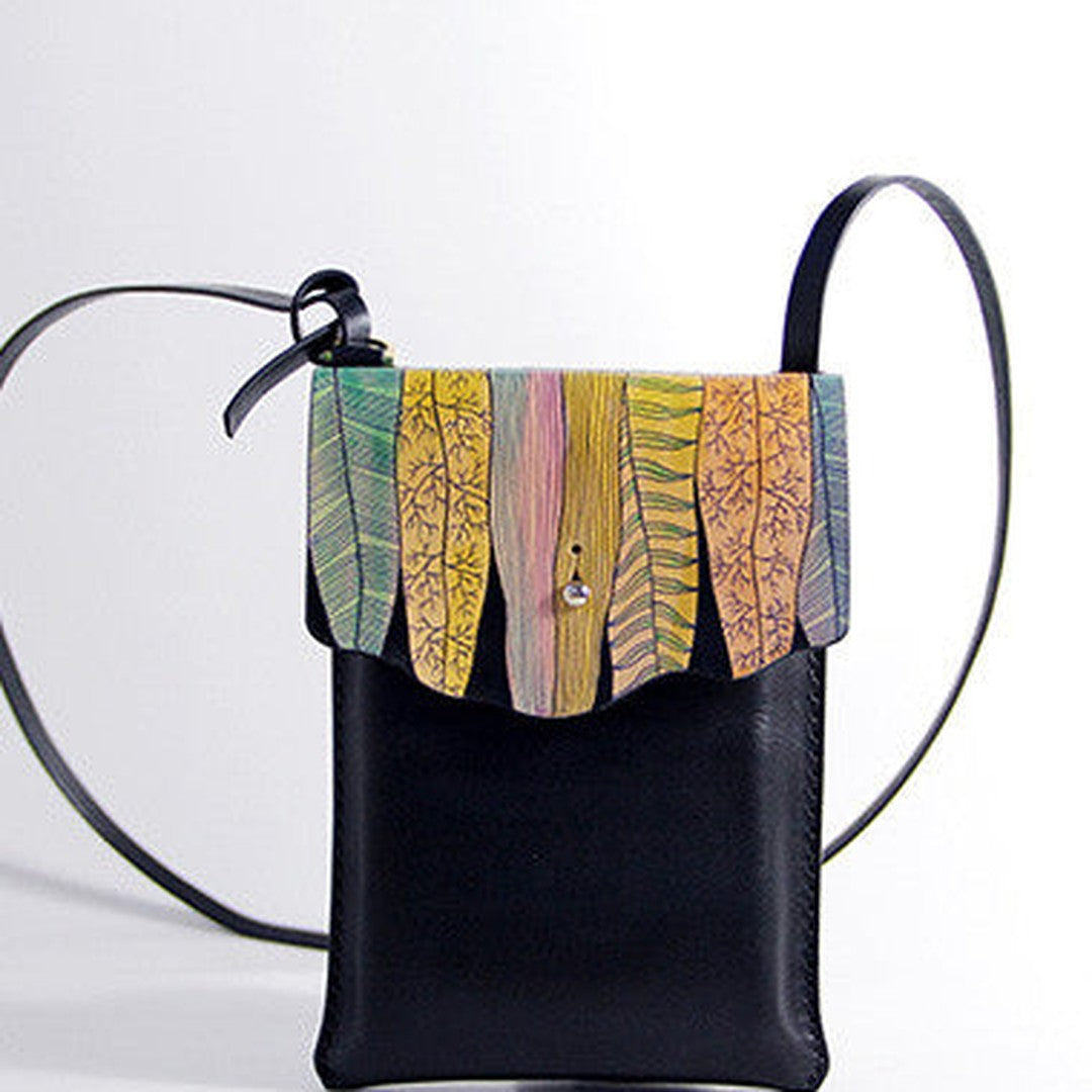 Handmade black custom leather small crossbody shoulder bag /handbag for women girl lady