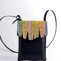 Handmade black custom leather small crossbody shoulder bag /handbag for women girl lady