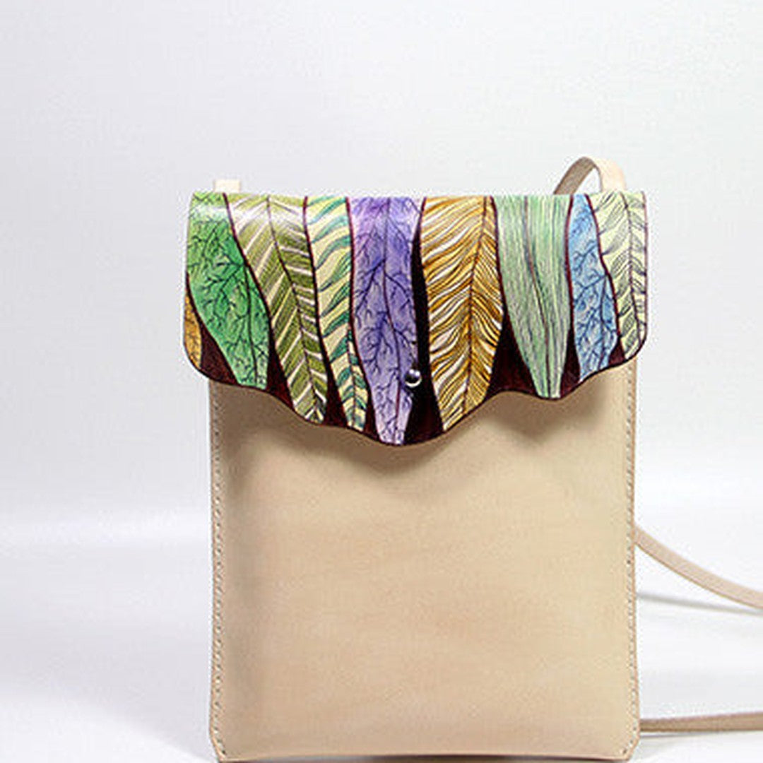 Handmade vintage custom hand painted leather small shoulder bag /handbag for women