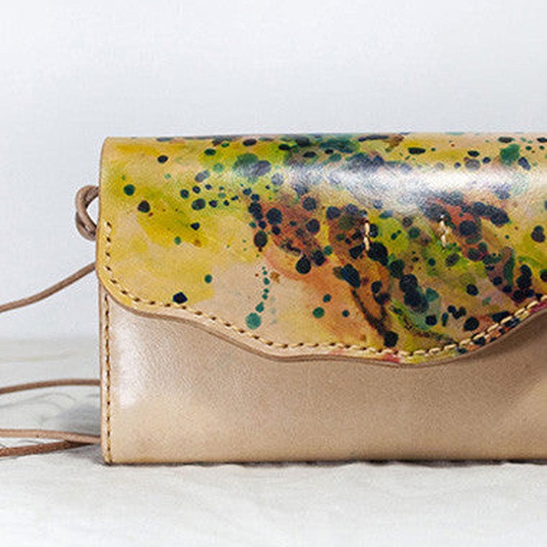 Handmade vintage leather clutch long wallet crossbody shoulder bag for women/lady girl