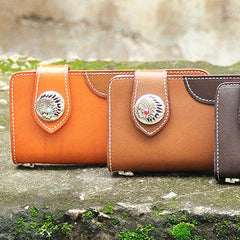 Handmade vintage rustic leather clutch purse ID card long biker wallet for men