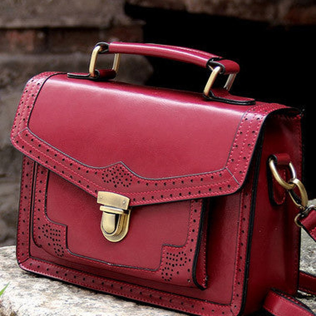Handmade vintage satchel leather messenger bag white red shoulder bag for women