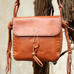 Handmade vintage rustic brown leather crossbody Shoulder Bag for women girl