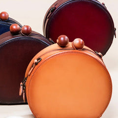 Handmade Genuine Leather Round Handbag Bag Crossbody Bag Shoulder Bag Purse For Women