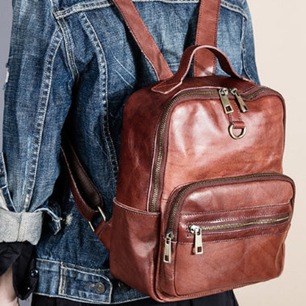 Handmade Genuine Leather Travel Bag Backpack Bag Shoulder Bag Leather Purse For Women