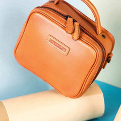 Genuine Leather Handbag Cube Box Crossbody Bag Shoulder Bag Purse For Women