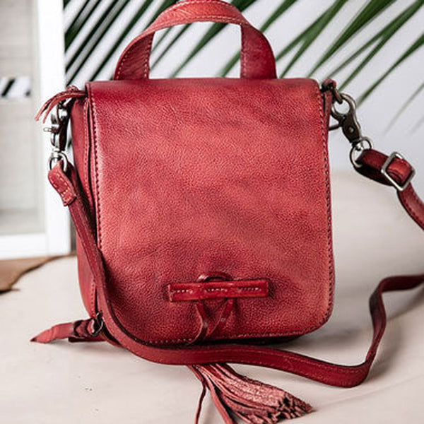 Genuine Leather Handbag Tassel Crossbody Bag Shoulder Bag Purse For Women