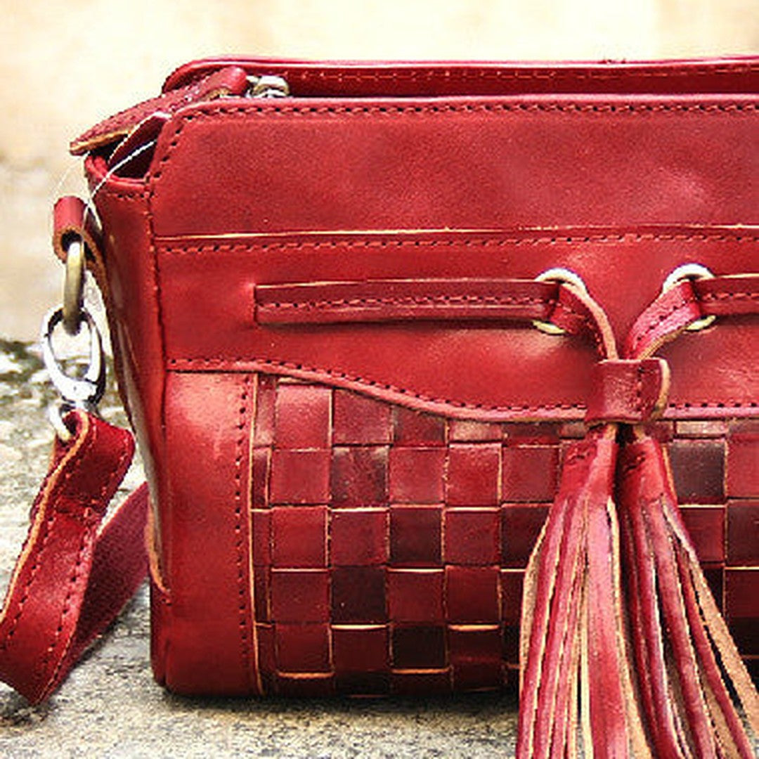 Handmade vintage rustic leather tassels crossbody Shoulder Bag for girl women lady