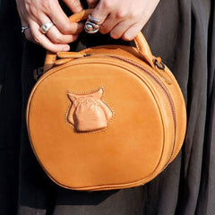 Handmade handbag round purse leather crossbody bag purse shoulder bag for women