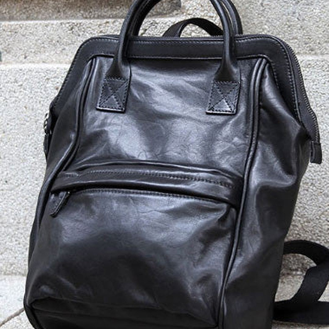 Genuine handmade Handbag Leather backpack bag shoulder bag black women leather purse