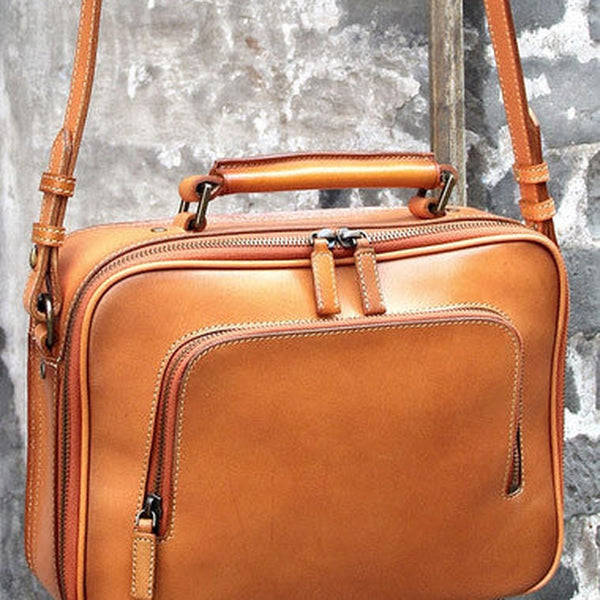 Handmade vintage satchel leather normal messenger bag orange shoulder bag handbag for women