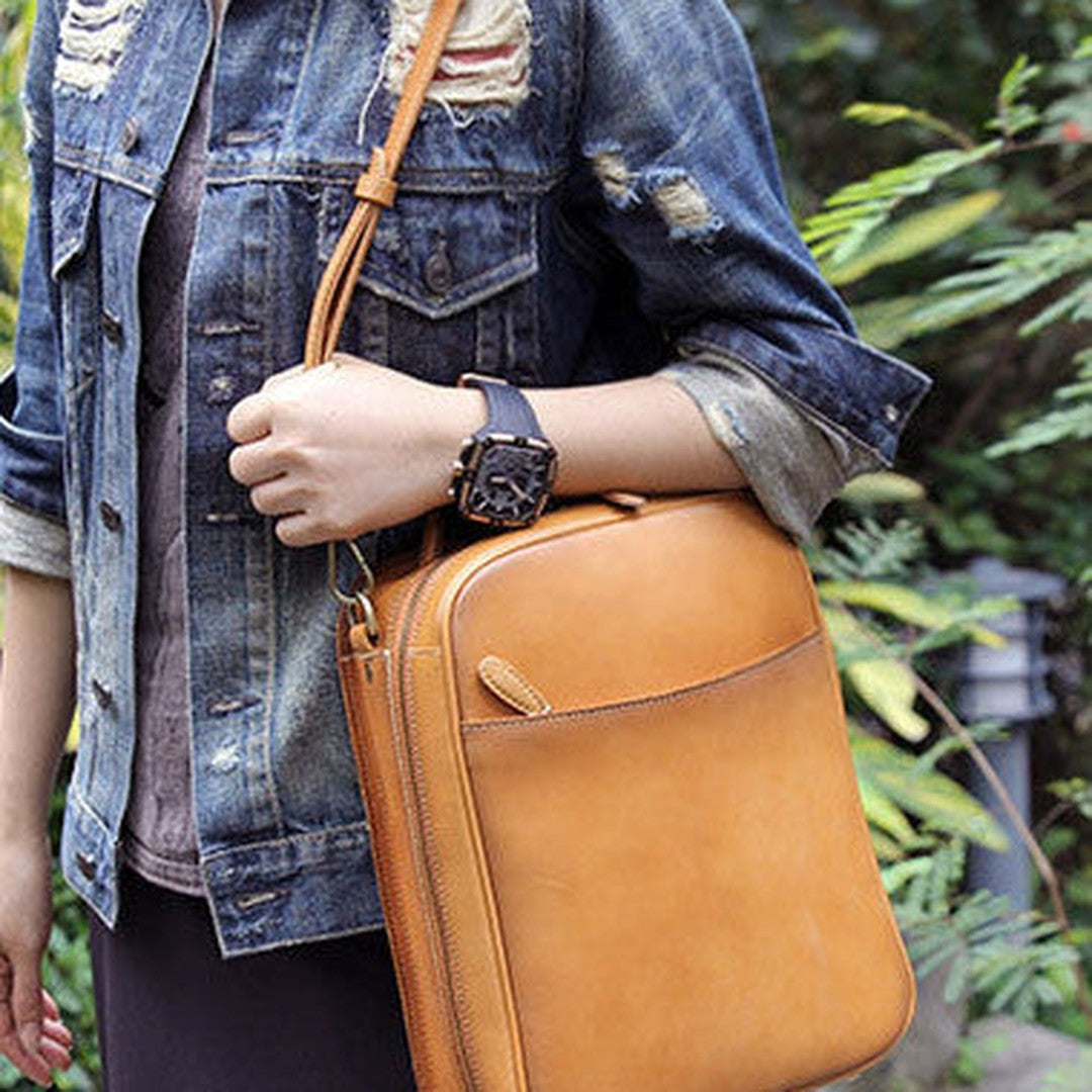 Handmade vintage womens leather messenger bag Backpack shoulder bag for women