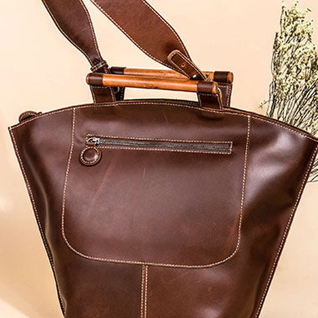 Genuine Leather Handbag Wooden Handmade Bag Shoulder Bag Purse For Women