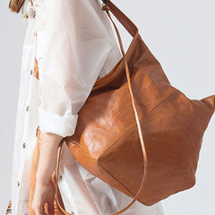 Genuine Leather Unique Handmade Handbag Tote Geometric Shoulder Bag Purse For Women Leather Shopper Bag