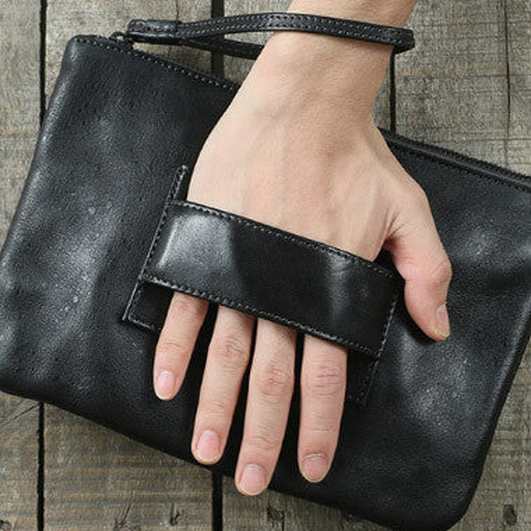 Cool Leather large wristlet wallet leather men zipper clutch wallet for men