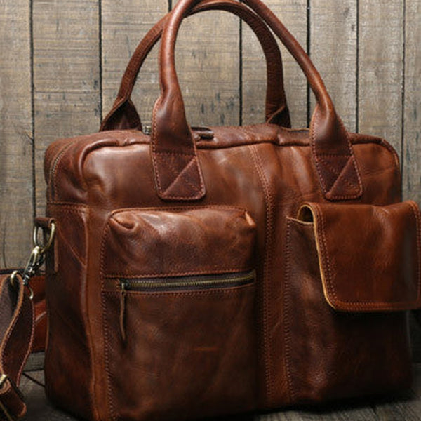 Handmade leather men Briefcase messenger large vintage shoulder laptop bag vintage bag