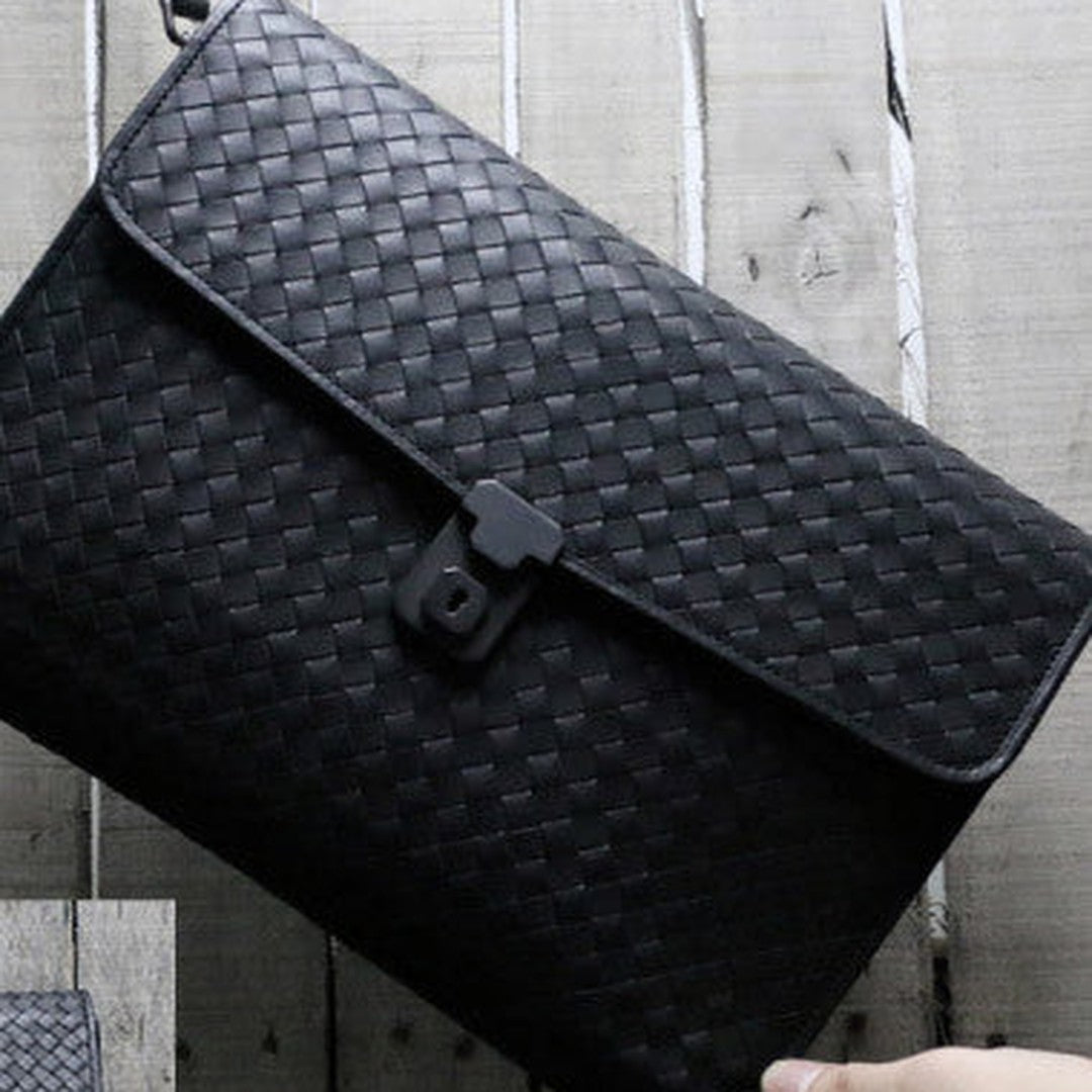 Genuine Leather braided large clutch leather men phone pad zip clutch vintage wallet for men