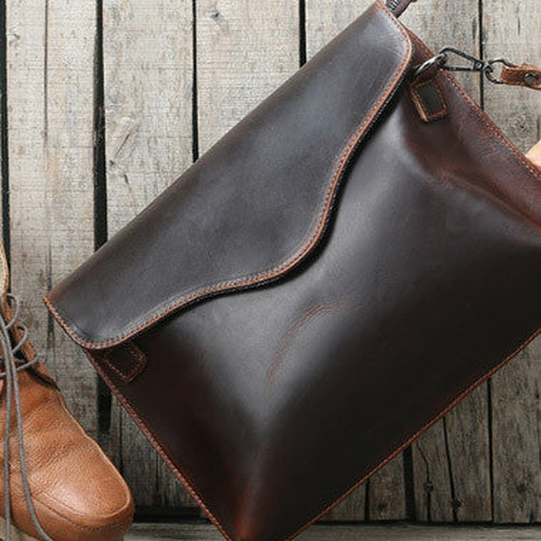 Coffee Leather large wristlet wallet leather men Shoulder Bag  for men