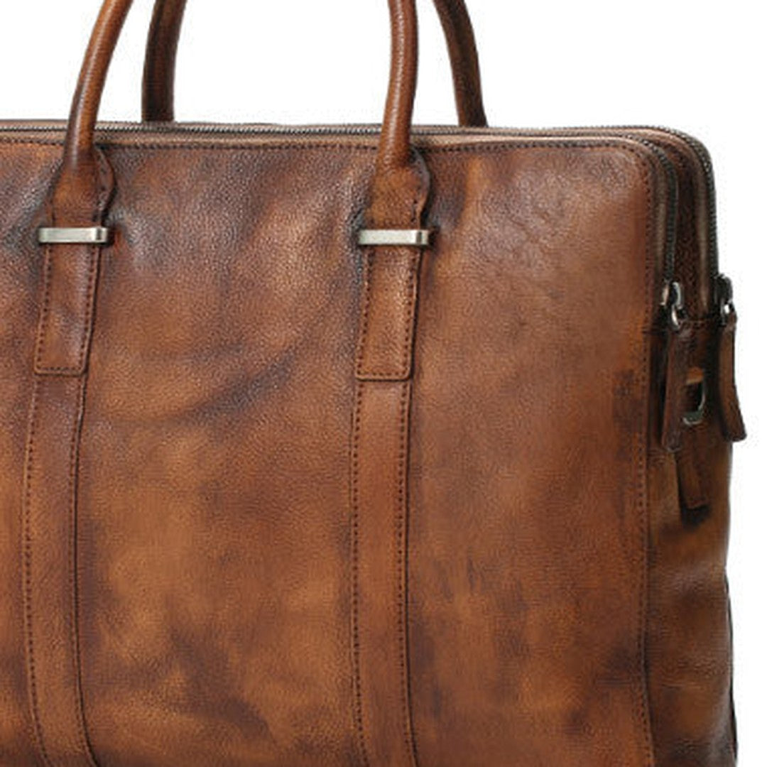 Brown leather men Briefcase large vintage shoulder laptop Briefcase Work Briefcase
