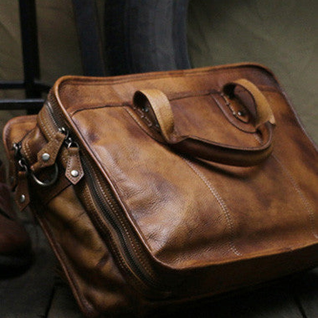 Cool leather mens large travel bag Vintage Briefcase Shoulder bag for Men
