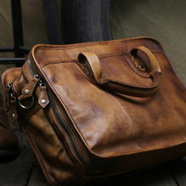 Cool leather mens large travel bag Vintage Briefcase Shoulder bag for Men