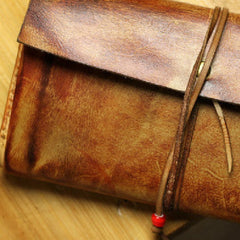 Handmade men vintage rustic simple envelope Stitched leather long wallet Clutch for men