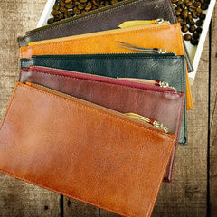 Handmade long wallet leather zip men brown Black vintage clutch card wallet for men