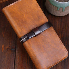 Handmade long wallet leather men Tan yellow  vintage wallet for men