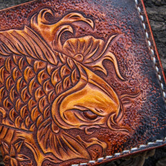 Handmade Tooled Leather Billfold Wallet for Men – Carp & Lotus Italian Vegetable-Tanned