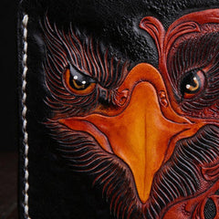 Handmade leather billfold wallet for men carved tooled wallet black eagle wallet