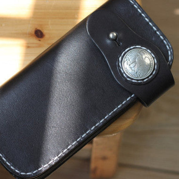 Handmade biker wallet leather black vintage men biker wallet bifold Long wallet purse clutch for men