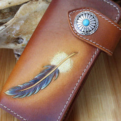 Handmade biker wallet leather vintage feather biker wallet chain Long wallet clutch purse for men